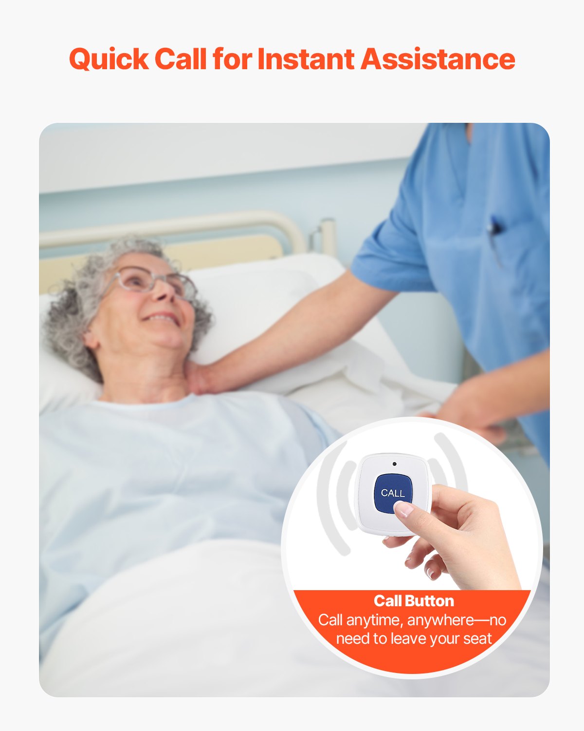 Wireless Bed Alarm System for Elderly and Dementia Care, 10x35" Sensor Pad with Call Button & Pager, Fall Prevention Safety Alert