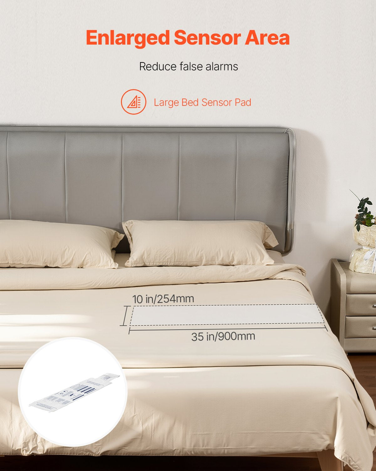 Wireless Bed Alarm System for Elderly and Dementia Care, 10x35" Sensor Pad with Call Button & Pager, Fall Prevention Safety Alert