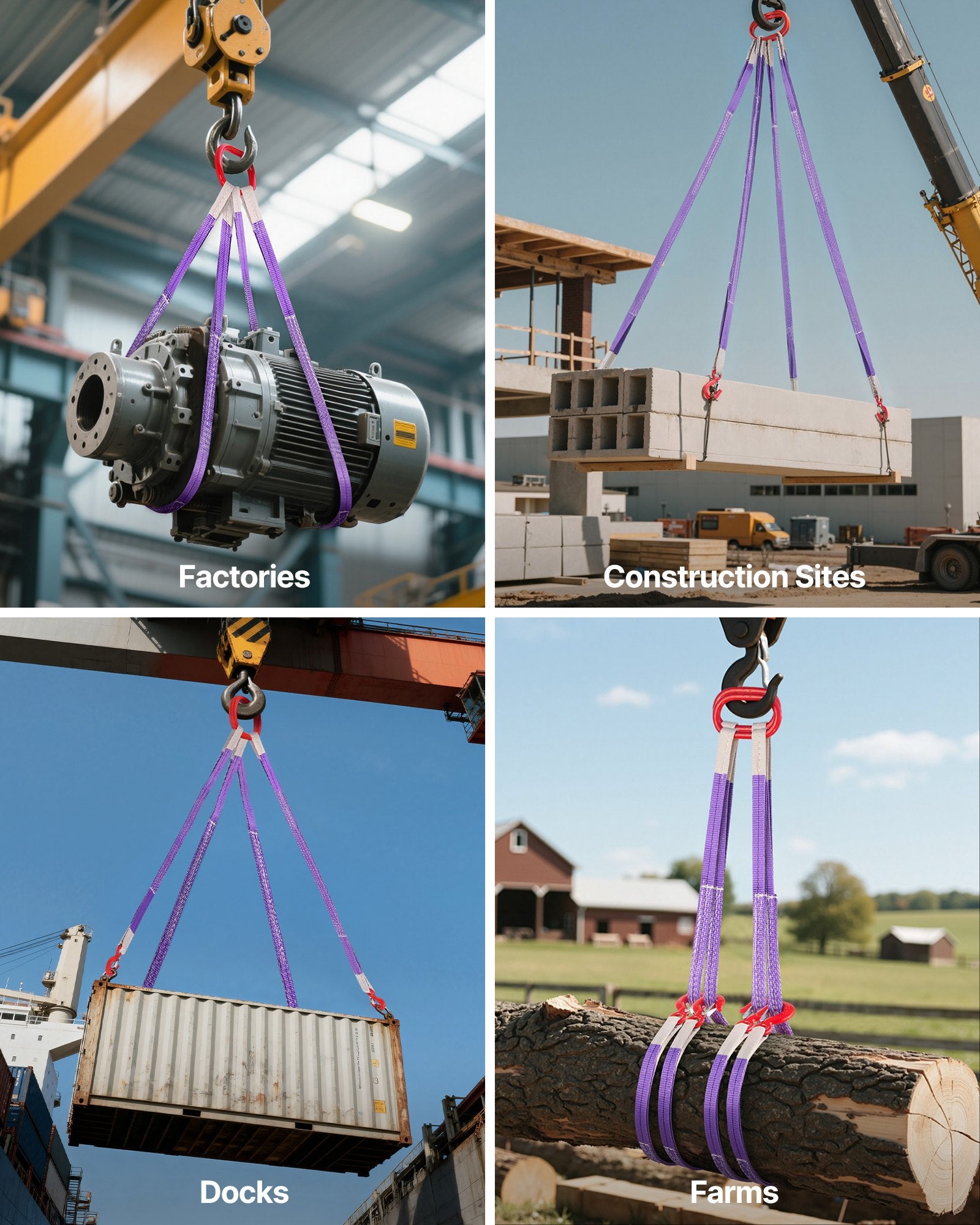 Heavy Duty Lifting Sling Straps - 2Pcs Polyester Bridle with Hooks, 4400LB Capacity, 5Ft Durable Webbing for Engines, Cranes, Hoists, Trucks