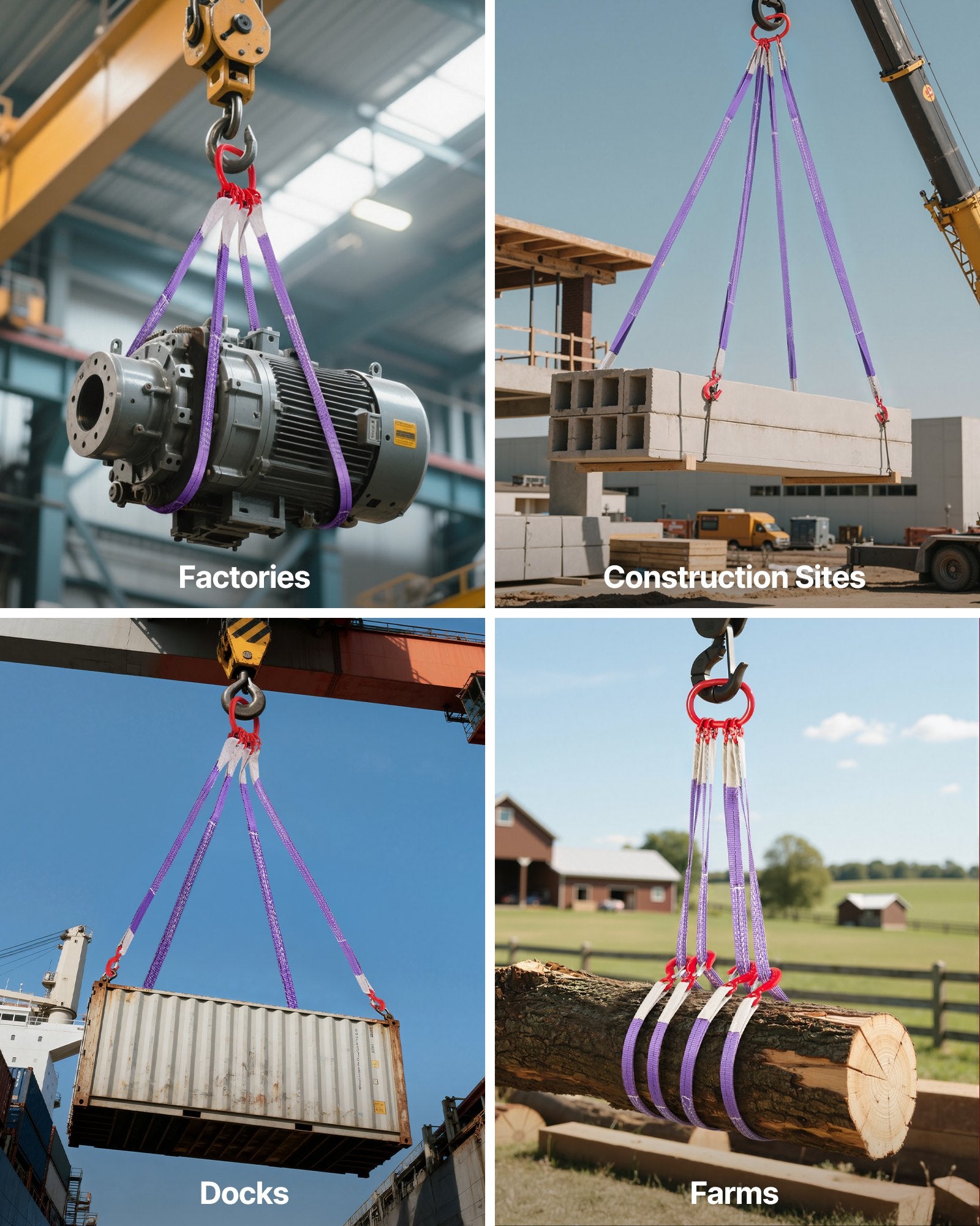 Heavy Duty 4-Leg Polyester Bridle Sling Straps with Hooks - 6600LB Capacity, 5Ft Rigging Strap for Engines, Cranes, Hoists, Trucks, Wear-Resistant & Thickened Webbing