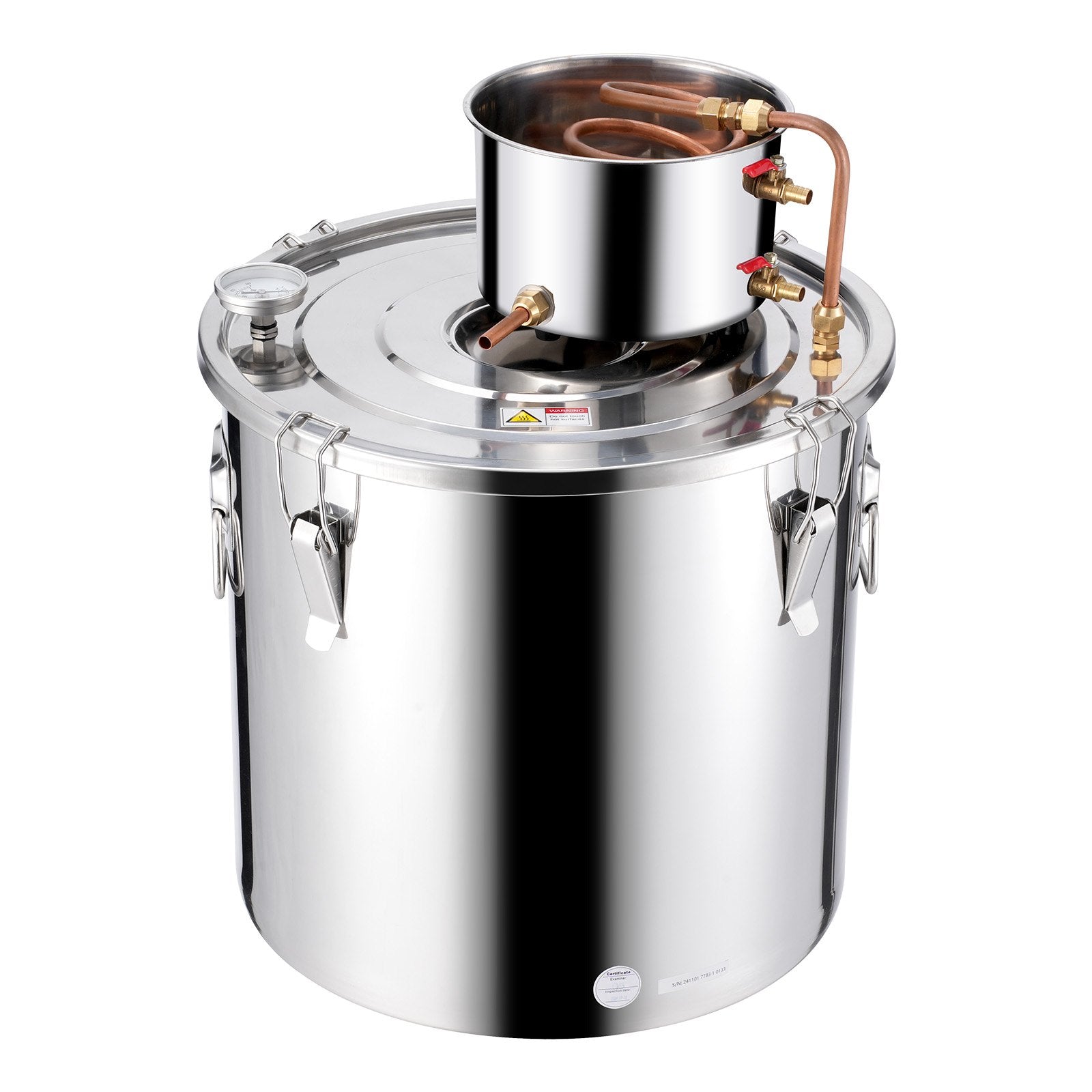 13.2 Gal Stainless Steel Alcohol Distiller Kit with Copper Coil, Thermometer & Pump for Home Brewing Wine, Whisky, Brandy Crafting