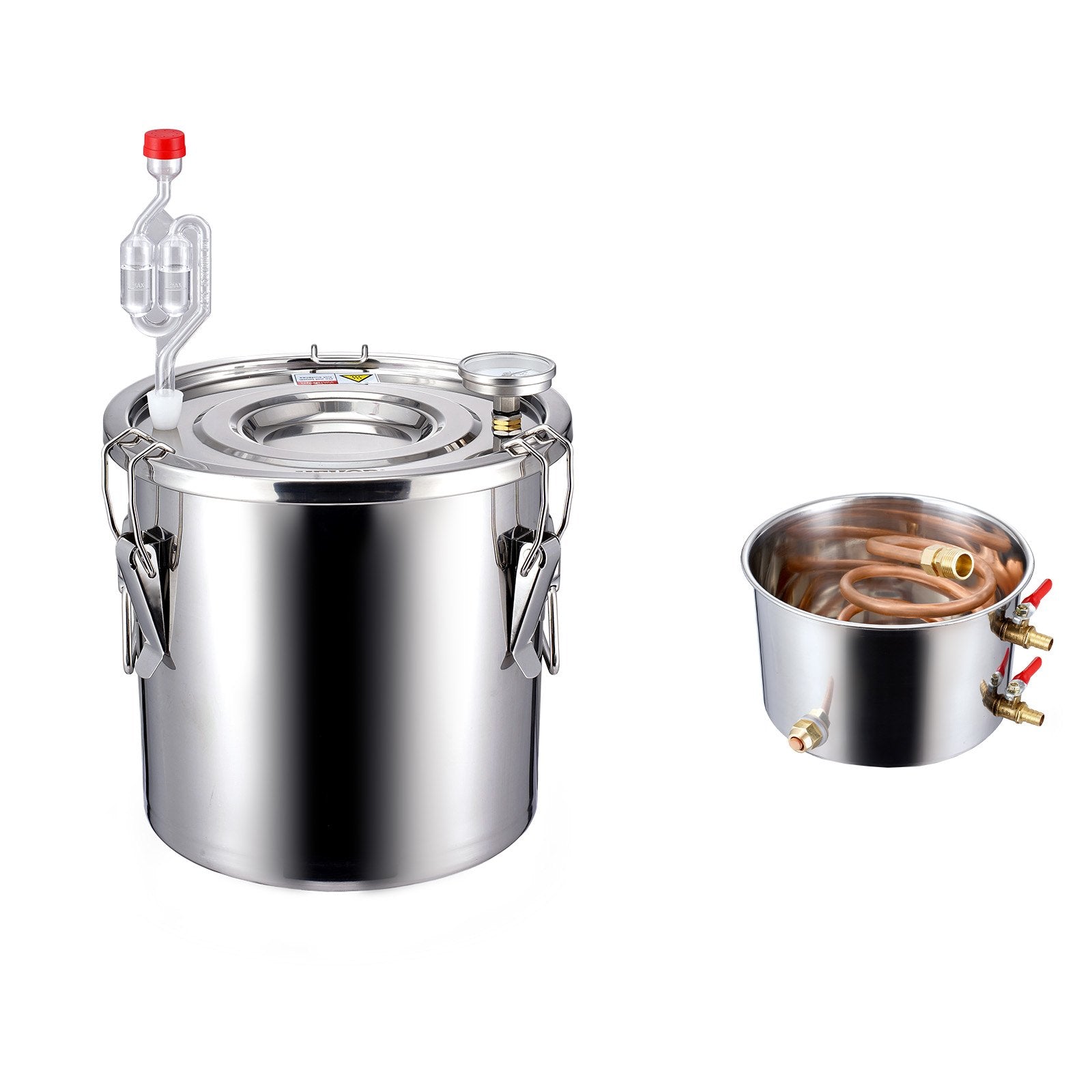 3 Gal Stainless Steel Alcohol Distiller Kit with Copper Coil & Thermometer - Home Brewing for Wine, Whisky, Brandy, Efficient Condensation System
