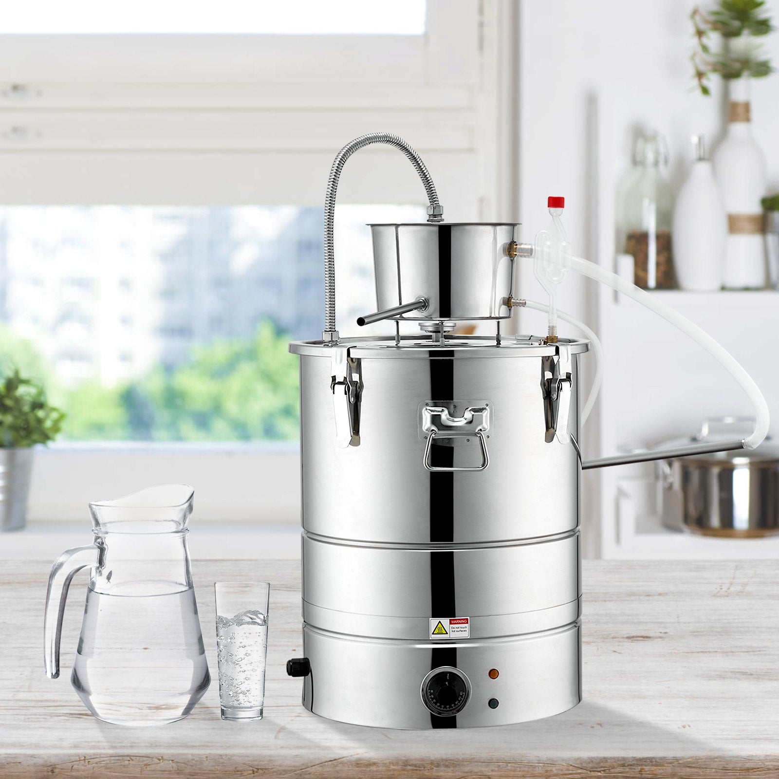 9 Gallon 30L Home Alcohol Distiller Kit with Stainless Steel Tube, Pump, Exhaust Valve, Thermometer for DIY Whisky, Wine & Brandy