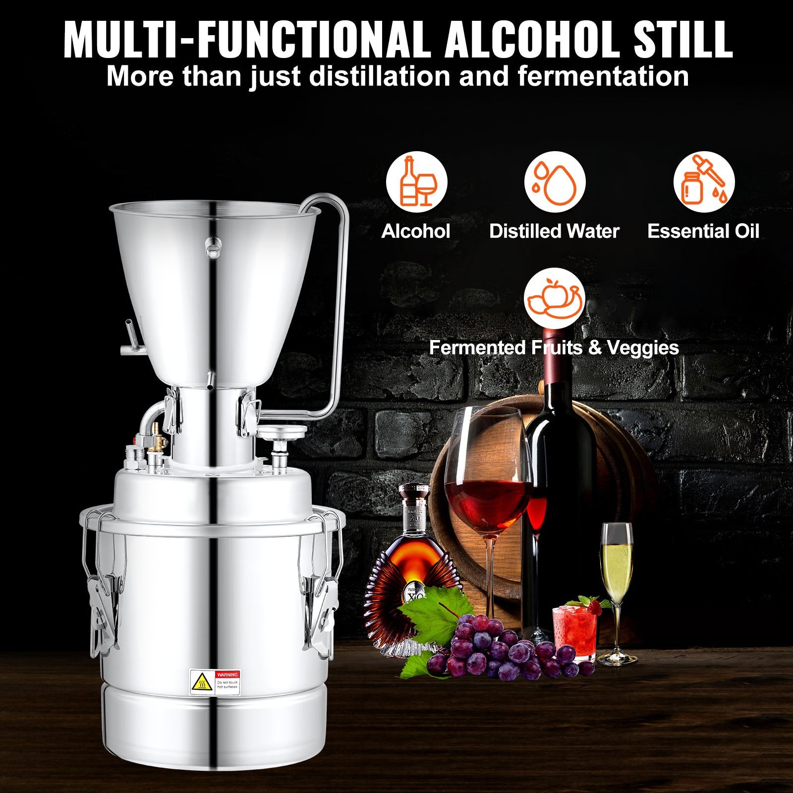 18 Gal 70L Alcohol Distiller Kit, Stainless Steel Home Distillery with Pump & Thermometer for Whisky, Wine, Brandy DIY