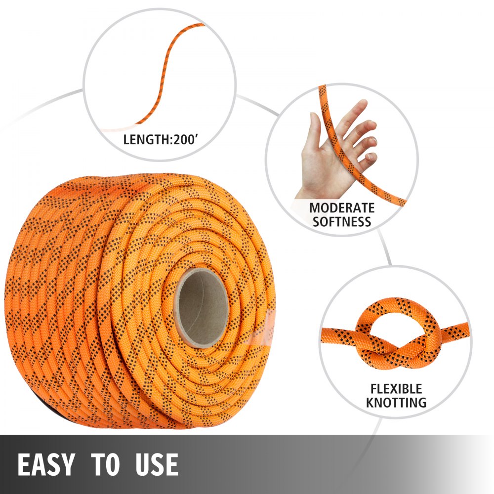 VEVOR 7/16 Inch Double Braid Polyester Rope 200 Feet Nylon Pulling Rope 880LB High Force Polyester Load Sailing Rope for Arborist Gardening Marine (7/16 Inch-200Feet)