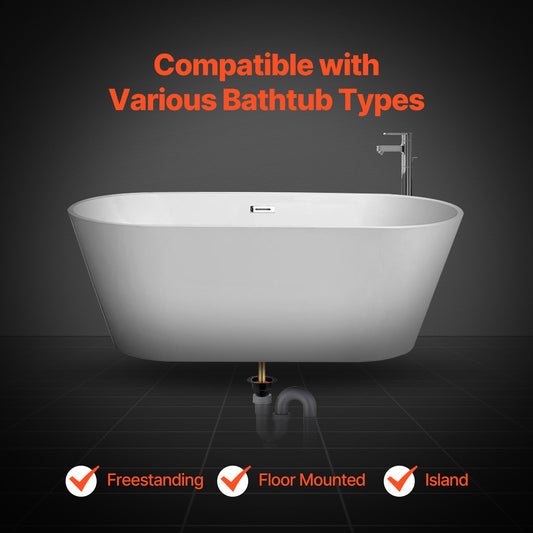 ABS Freestanding Bathtub Drain Kit with 2 Brass Tail Pipes, Easy Installation for Floor and Island Bathtubs, Durable and Efficient Drainage System