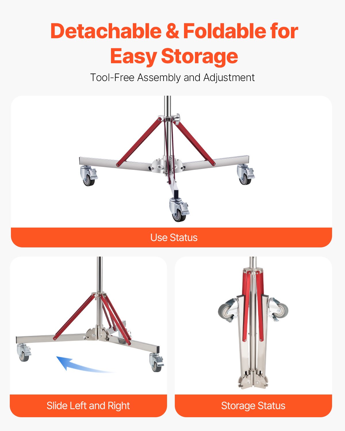 Heavy Duty 10.5 ft Adjustable Tripod Light Stand with Casters, Stainless Steel Base for Studio Softbox, Monolight, Reflector, Photography Equipment