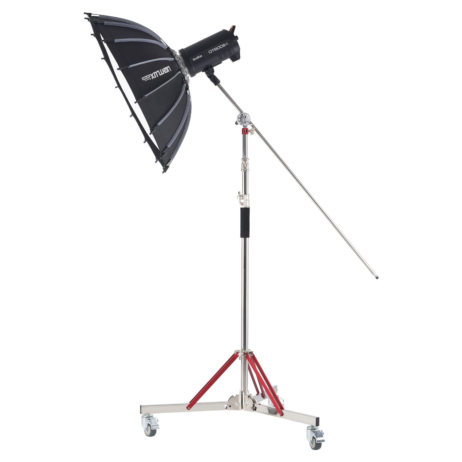 Heavy Duty 10.5 ft Adjustable Tripod Light Stand with Casters, Stainless Steel Base for Studio Softbox, Monolight, Reflector, Photography Equipment