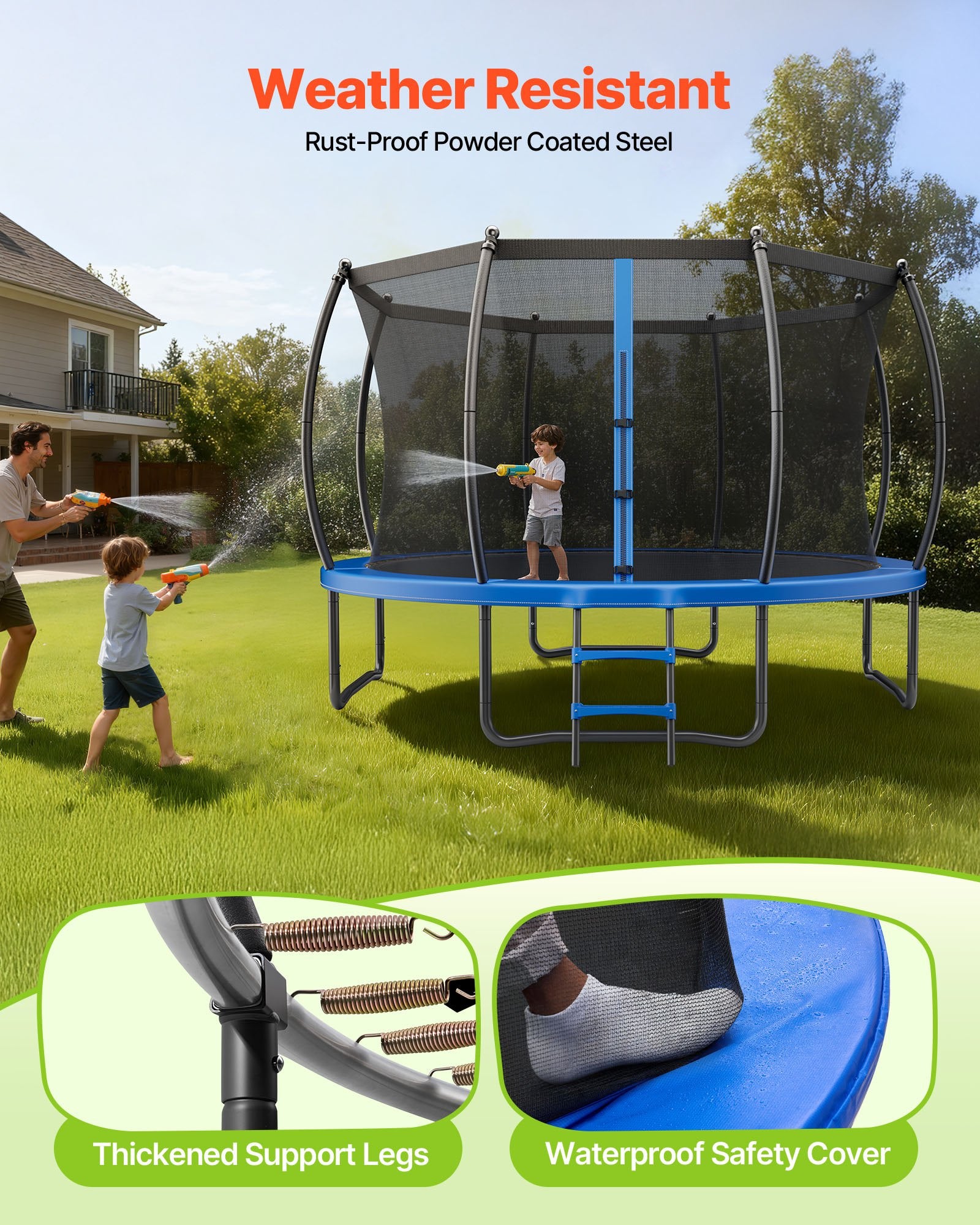 12FT Outdoor Trampoline with Enclosure Net, ASTM Certified, 400 lbs Capacity, Rust-Resistant for Kids & Adults, Ideal Backyard Fun