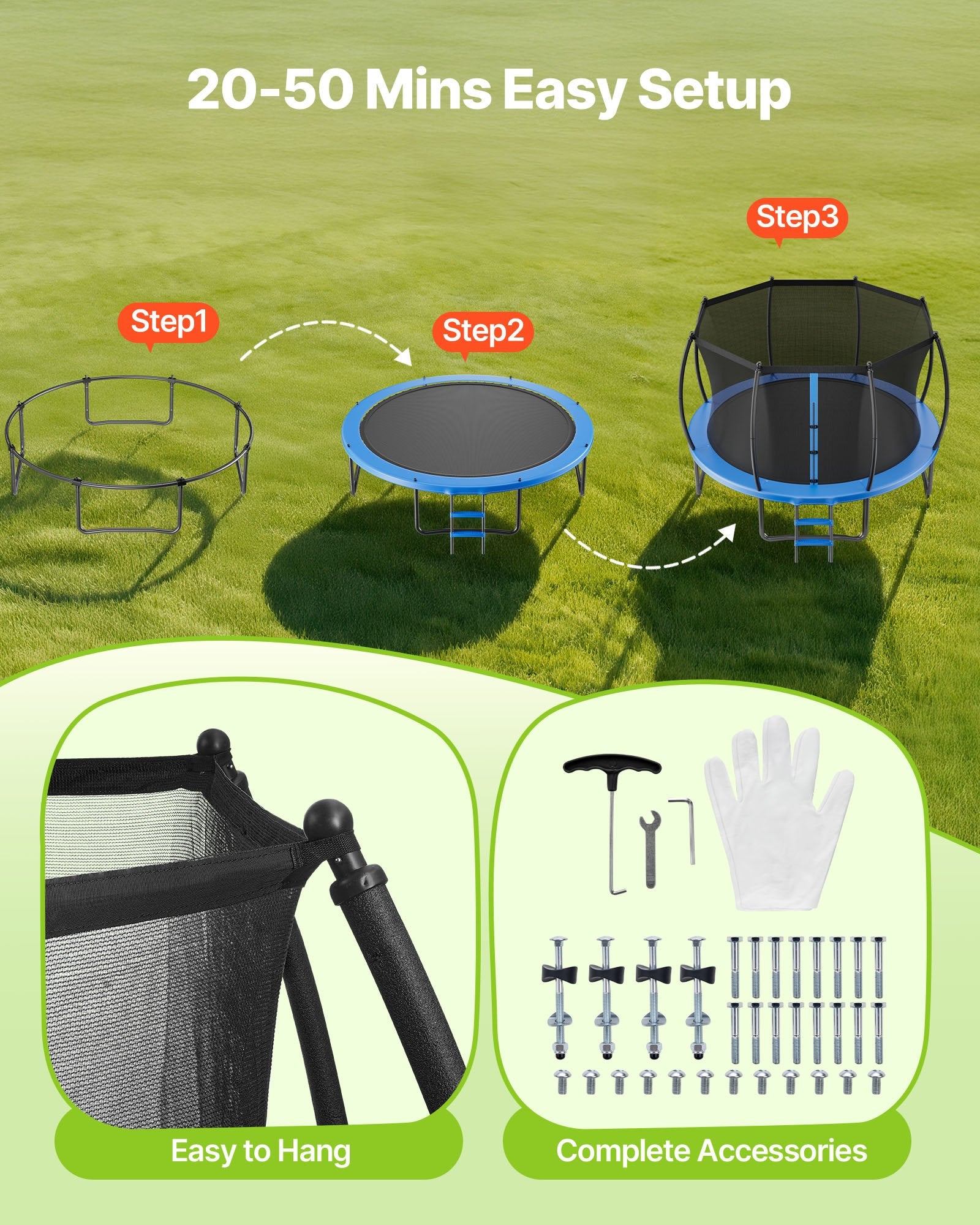 12FT Outdoor Trampoline with Enclosure Net, ASTM Certified, 400 lbs Capacity, Rust-Resistant for Kids & Adults, Ideal Backyard Fun