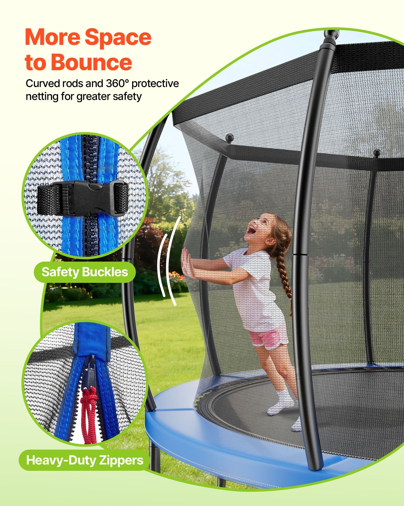 10FT Outdoor Trampoline with Enclosure Net, ASTM Certified, Heavy-Duty Anti-Rust Design, Perfect for Kids & Adults, 265 lbs Capacity