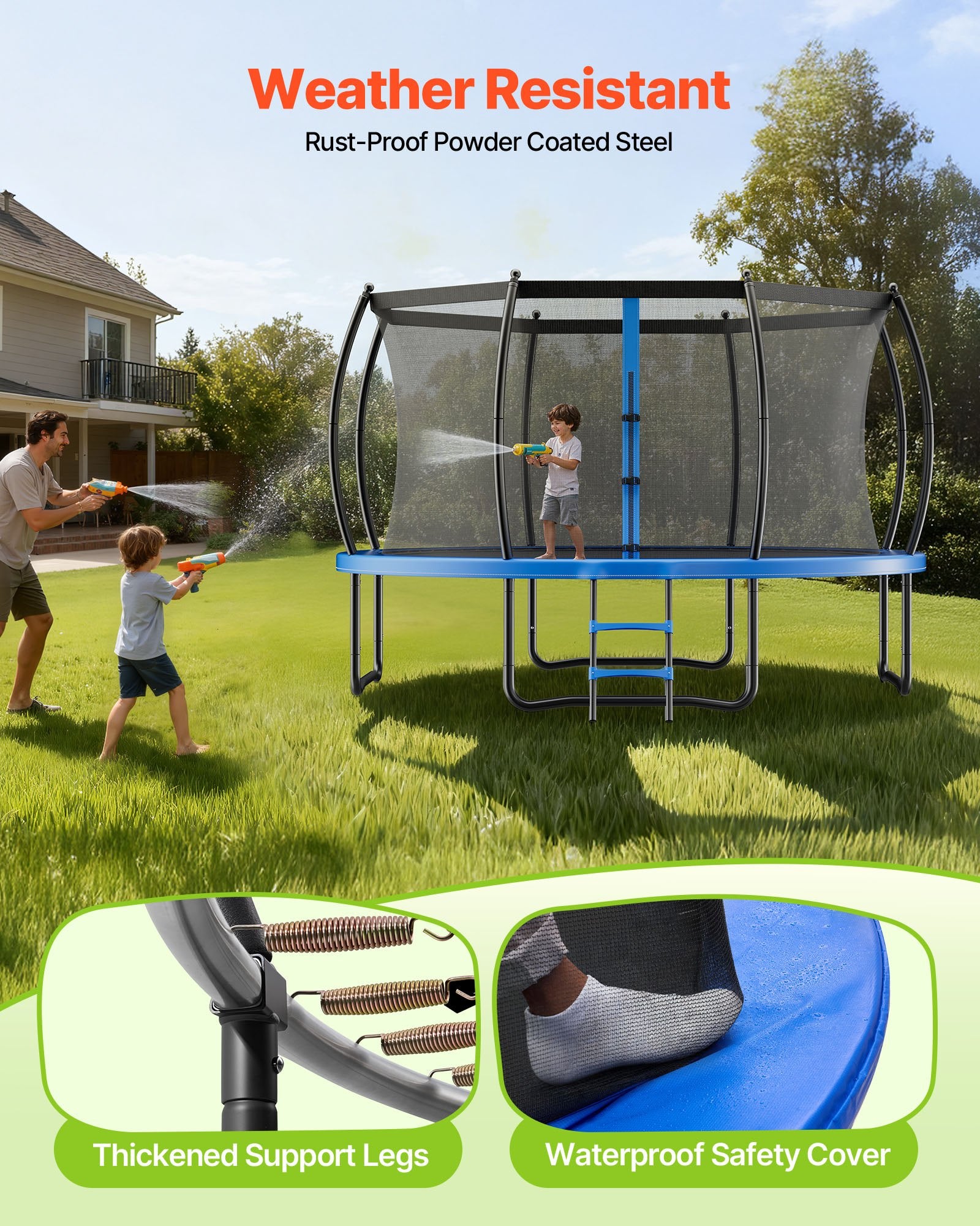 10FT Outdoor Trampoline with Enclosure Net, ASTM Certified, Heavy-Duty Anti-Rust Design, Perfect for Kids & Adults, 265 lbs Capacity
