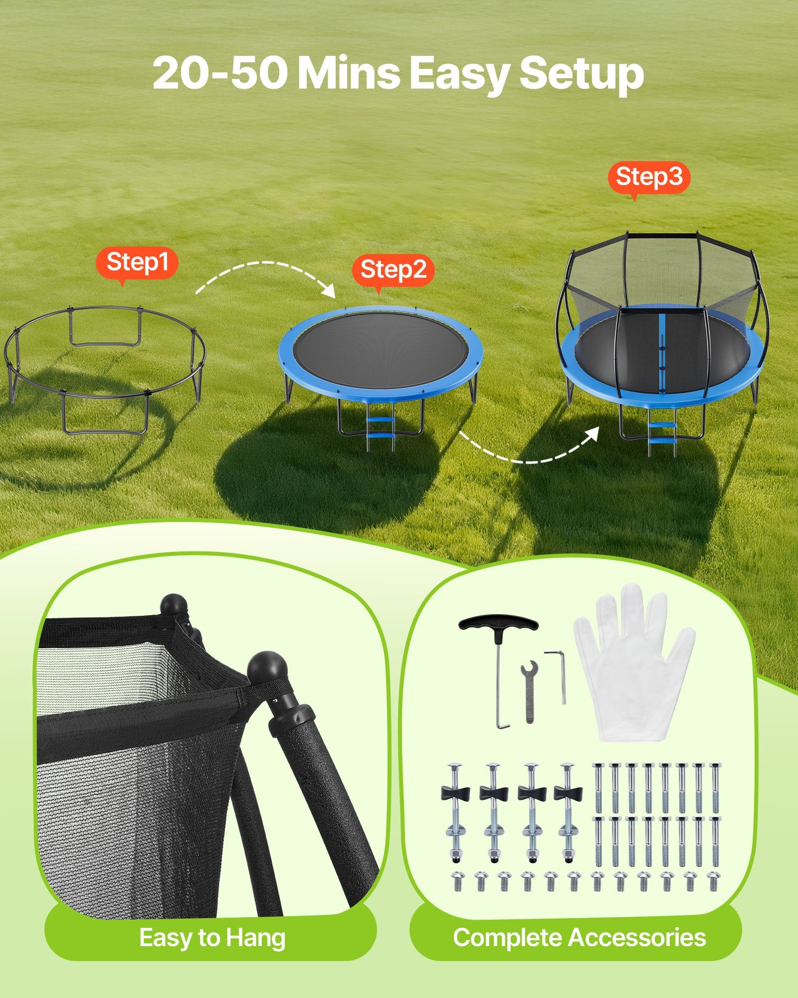 10FT Outdoor Trampoline with Enclosure Net, ASTM Certified, Heavy-Duty Anti-Rust Design, Perfect for Kids & Adults, 265 lbs Capacity