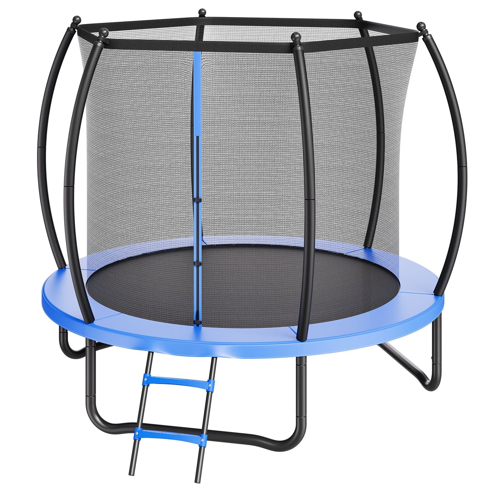 8FT Outdoor Trampoline with Enclosure Net, ASTM Certified, Anti-Rust Design, Thickened Pad, 265 lbs Capacity for Kids & Adults