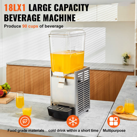 High-Capacity 18L Commercial Beverage Dispenser with Thermostat Control, Stainless Steel Ice Tea & Juice Machine for Restaurants & Events