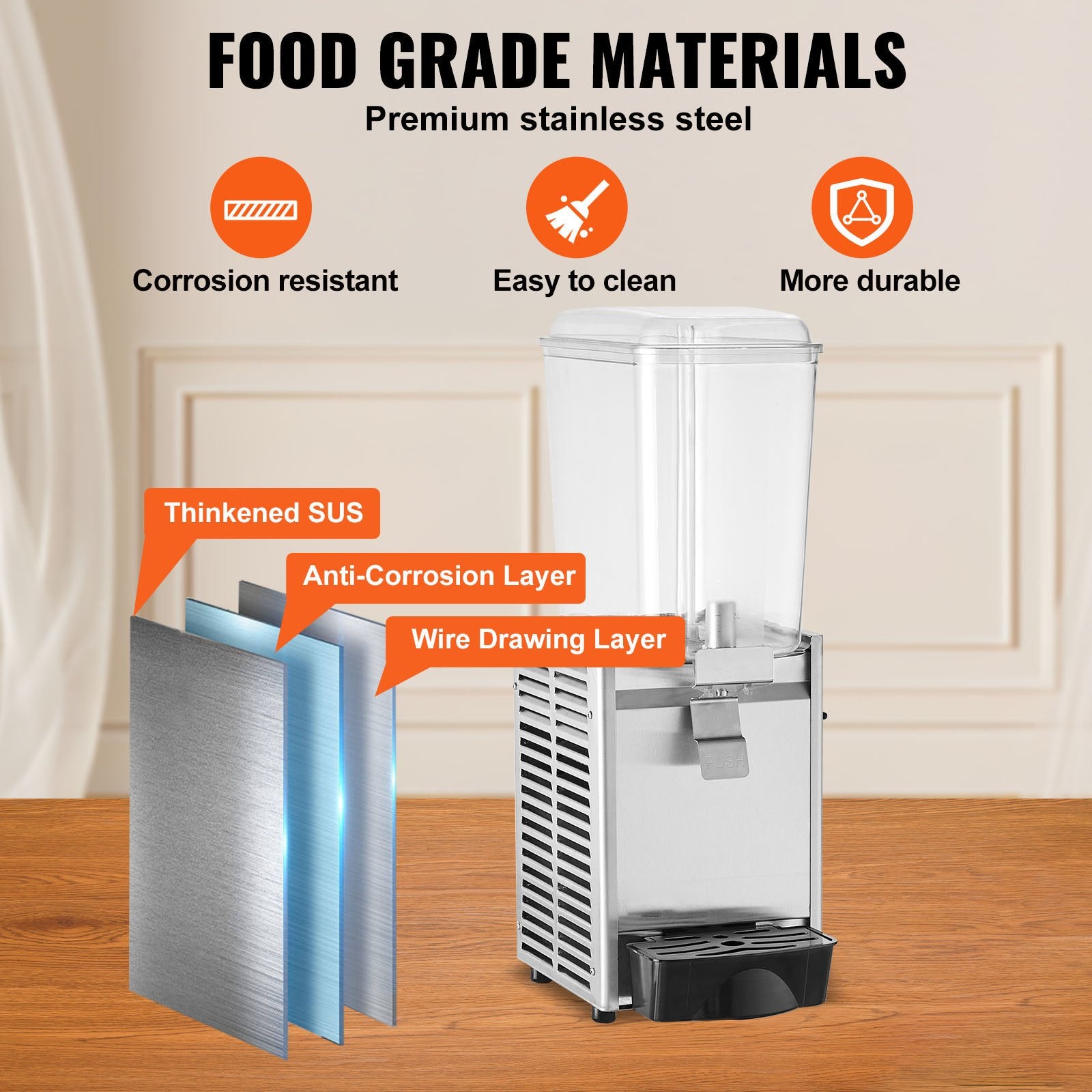 High-Capacity 18L Commercial Beverage Dispenser with Thermostat Control, Stainless Steel Ice Tea & Juice Machine for Restaurants & Events