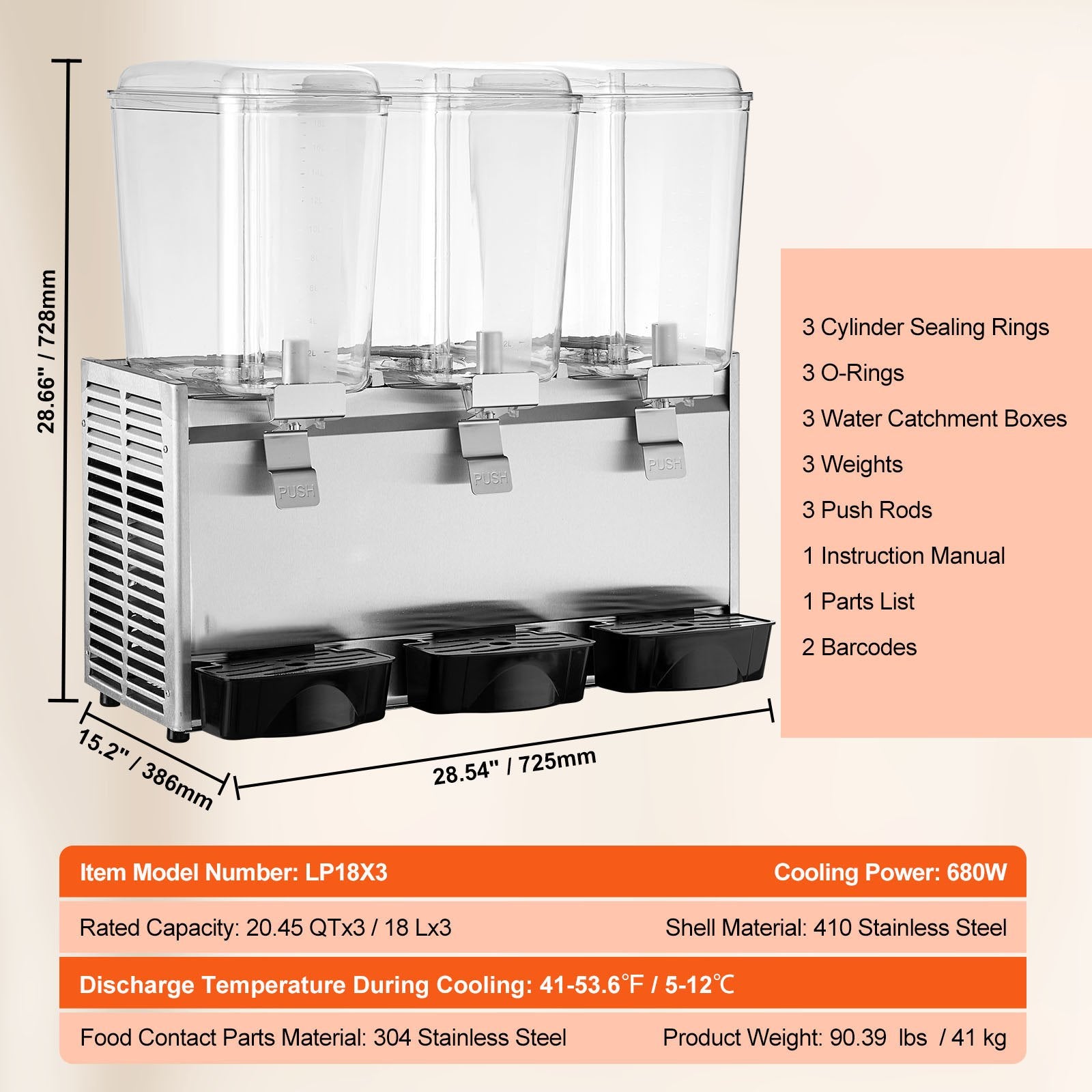 High-Capacity 18L Triple-Tank Beverage Dispenser, 680W Stainless Steel with Thermostat Control for Restaurants, Hotels, Parties, and Events