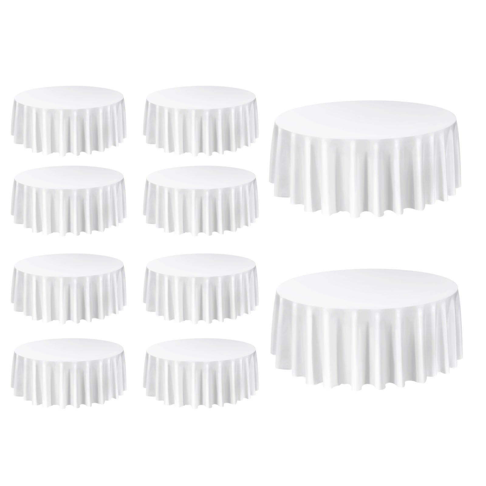 10-Pack of 120-Inch White Round Tablecloths - Stain- & Wrinkle-Resistant, Machine Washable Polyester Covers for Weddings & Events