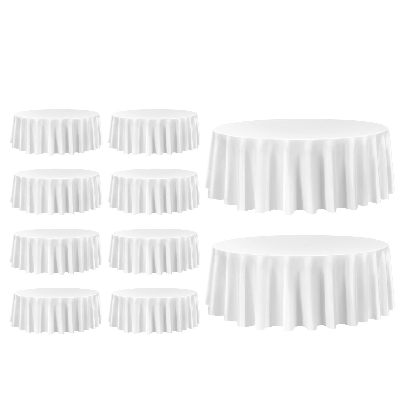 10-Pack of 120-Inch White Round Tablecloths - Stain- & Wrinkle-Resistant, Machine Washable Polyester Covers for Weddings & Events