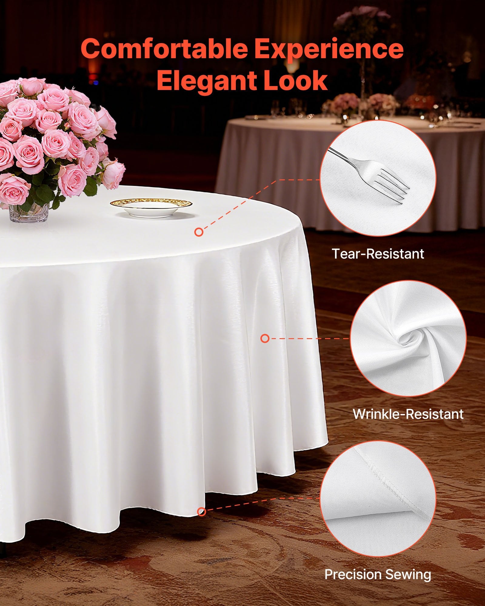 Elegant 120-Inch White Round Tablecloths 2-Pack - Stain & Wrinkle Resistant, Machine Washable Polyester for Weddings, Parties, Banquets
