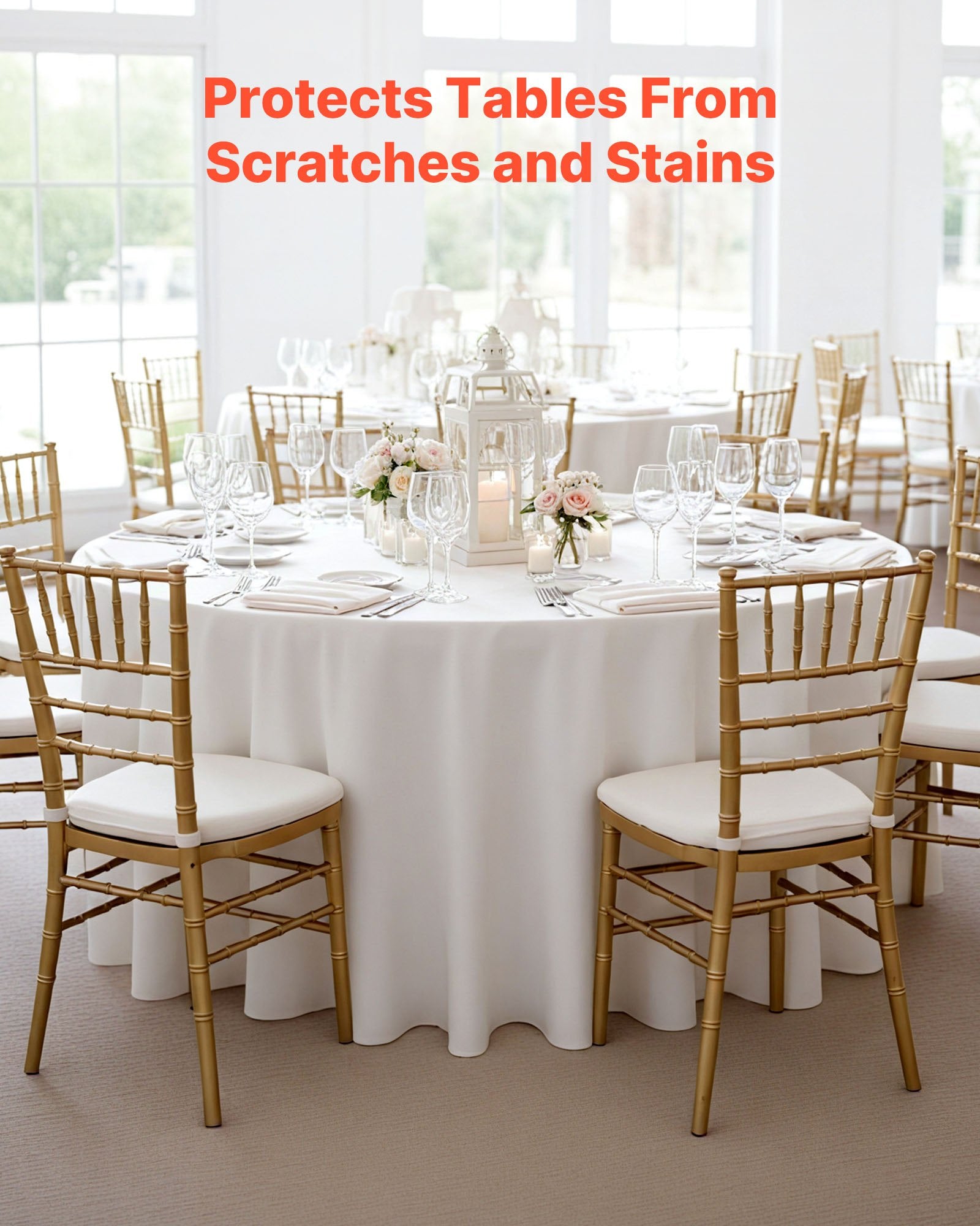 Elegant White Round Tablecloths Set of 6 - 120" Diameter, Stain & Wrinkle Resistant, Machine Washable Polyester for Weddings, Parties, Banquets, Formal Events