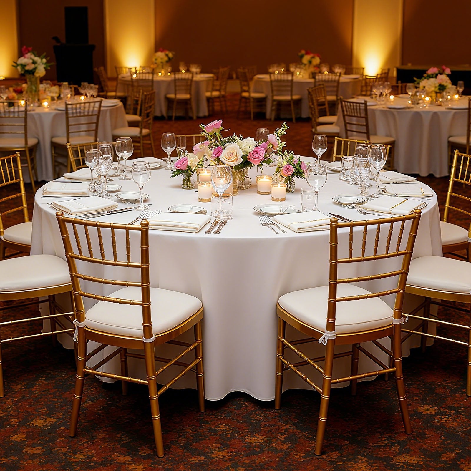 Elegant White Round Tablecloths Set of 6 - 120" Diameter, Stain & Wrinkle Resistant, Machine Washable Polyester for Weddings, Parties, Banquets, Formal Events