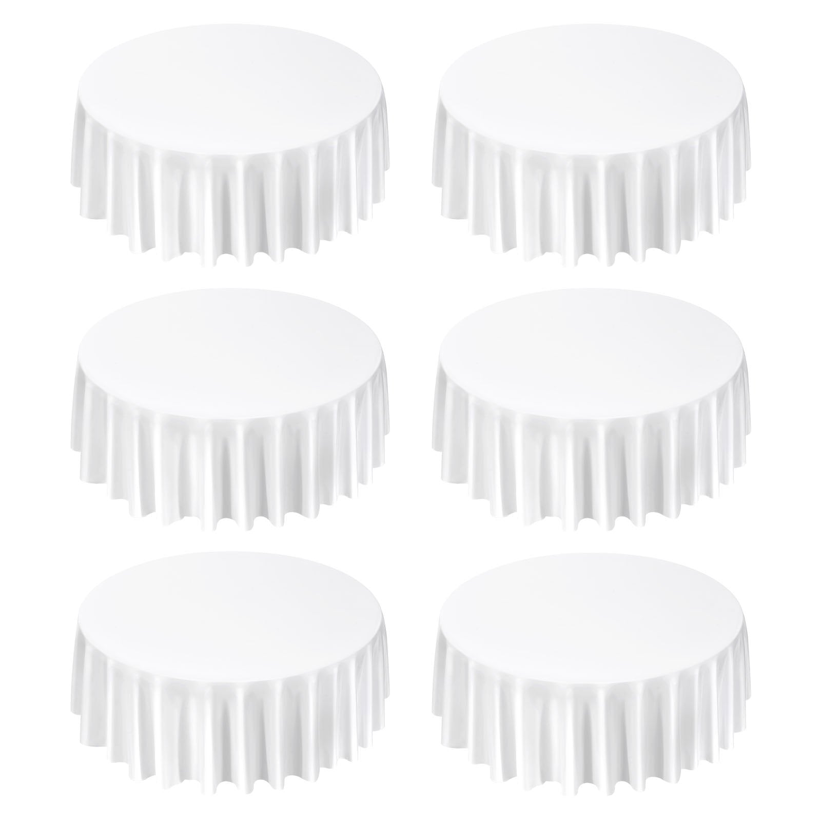 Elegant White Round Tablecloths Set of 6 - 120" Diameter, Stain & Wrinkle Resistant, Machine Washable Polyester for Weddings, Parties, Banquets, Formal Events