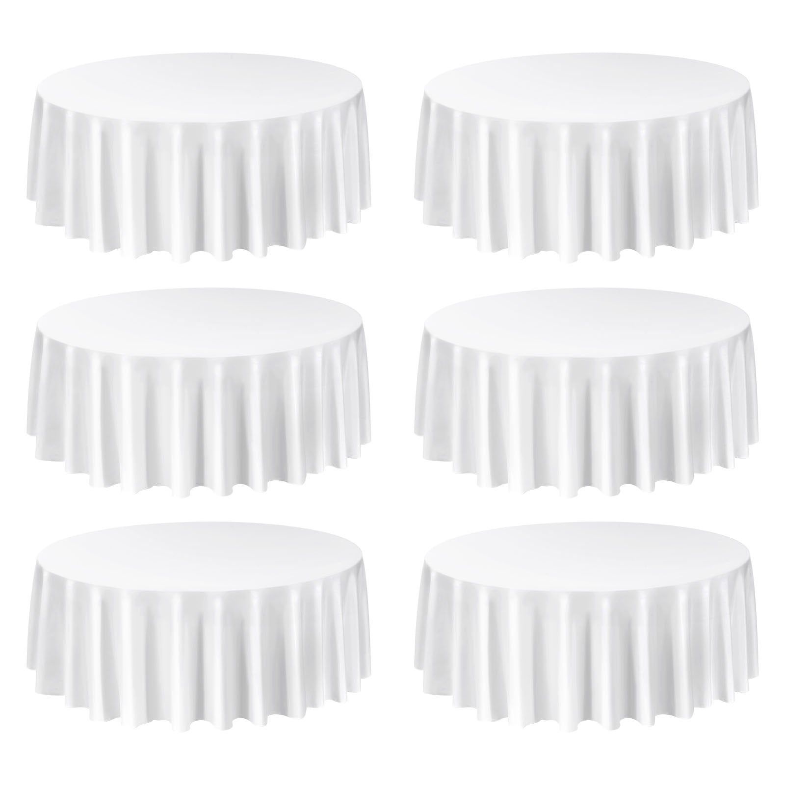 Elegant White Round Tablecloths Set of 6 - 120" Diameter, Stain & Wrinkle Resistant, Machine Washable Polyester for Weddings, Parties, Banquets, Formal Events