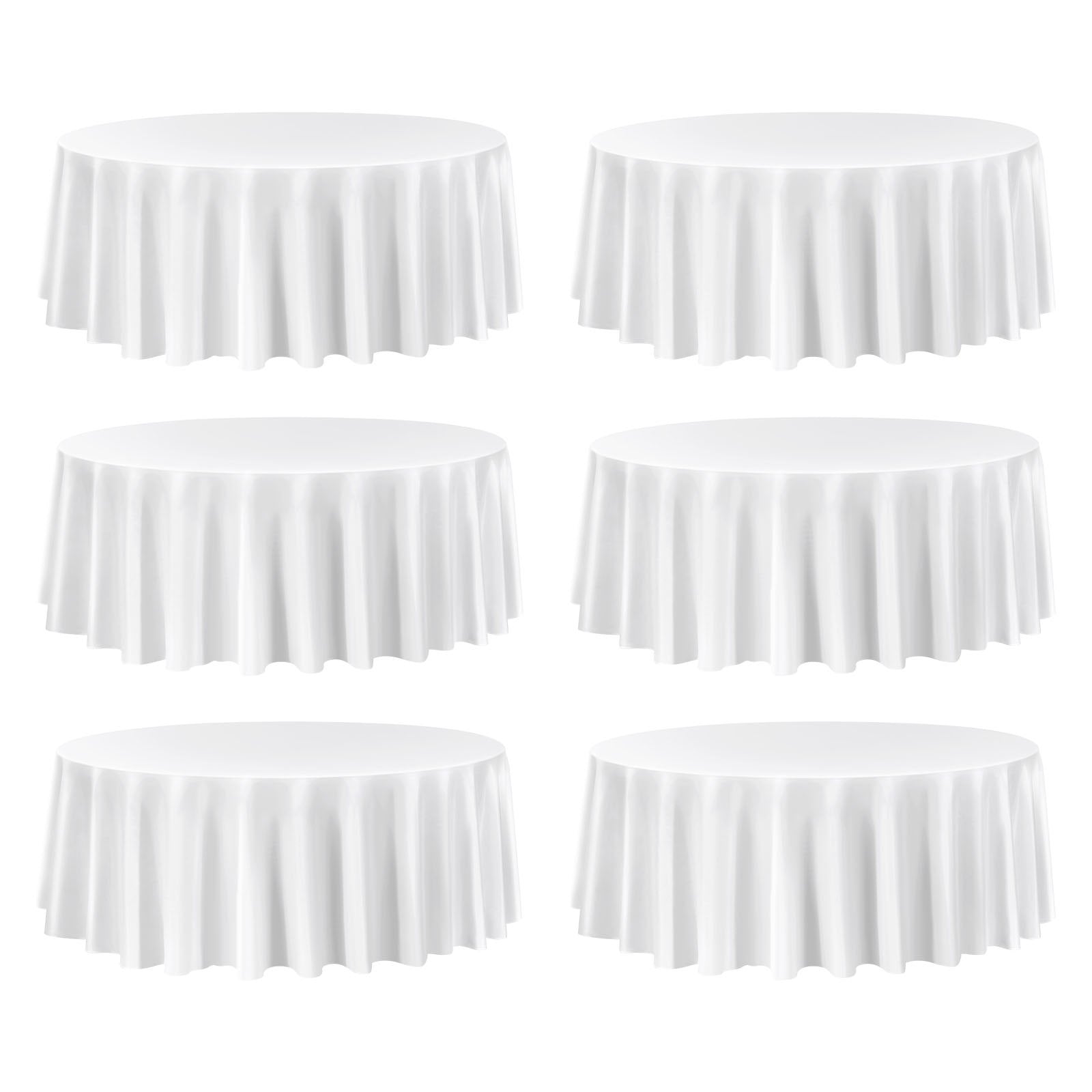 Elegant White Round Tablecloths Set of 6 - 120" Diameter, Stain & Wrinkle Resistant, Machine Washable Polyester for Weddings, Parties, Banquets, Formal Events