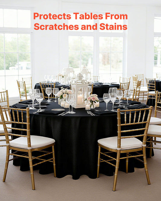 10-Pack Black Round Tablecloths, 120-Inch Diameter, Stain & Wrinkle Resistant, Machine Washable Polyester for Weddings, Parties, Banquets, and Events