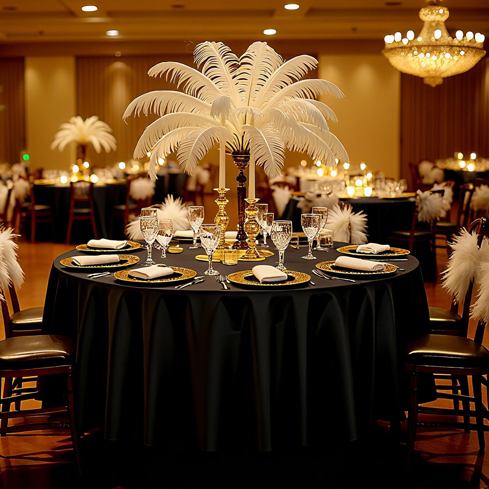 10-Pack Black Round Tablecloths, 120-Inch Diameter, Stain & Wrinkle Resistant, Machine Washable Polyester for Weddings, Parties, Banquets, and Events