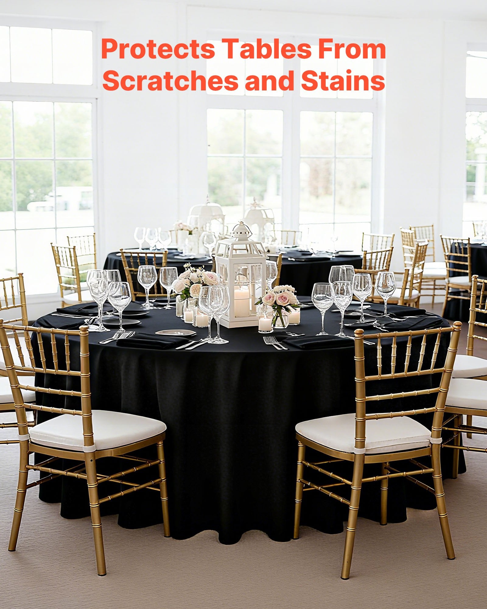 Elegant Black Round Tablecloths Set of 6 - 120-Inch Diameter, Stain & Wrinkle Resistant, Machine Washable, Perfect for Weddings, Parties, Banquets, and Formal Events - Premium Polyester Fabric, Easy Maintenance, Skin-Friendly, Ideal Gift