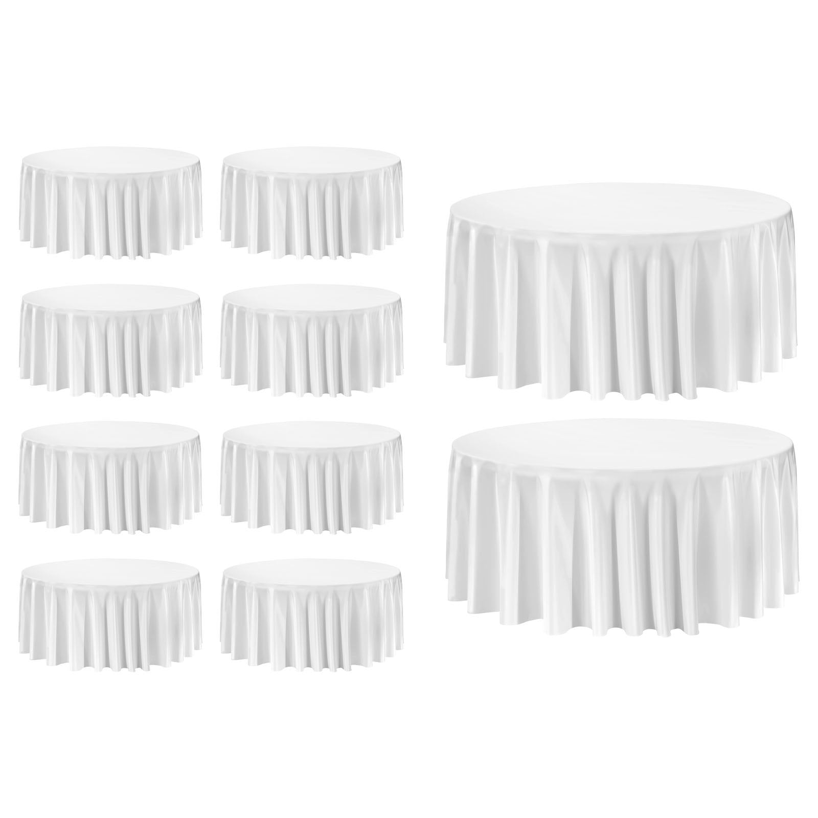 10-Pack White Round Tablecloths - 132" Diameter, Stain & Wrinkle Resistant, Machine Washable Polyester for Weddings, Parties, Banquets, Events