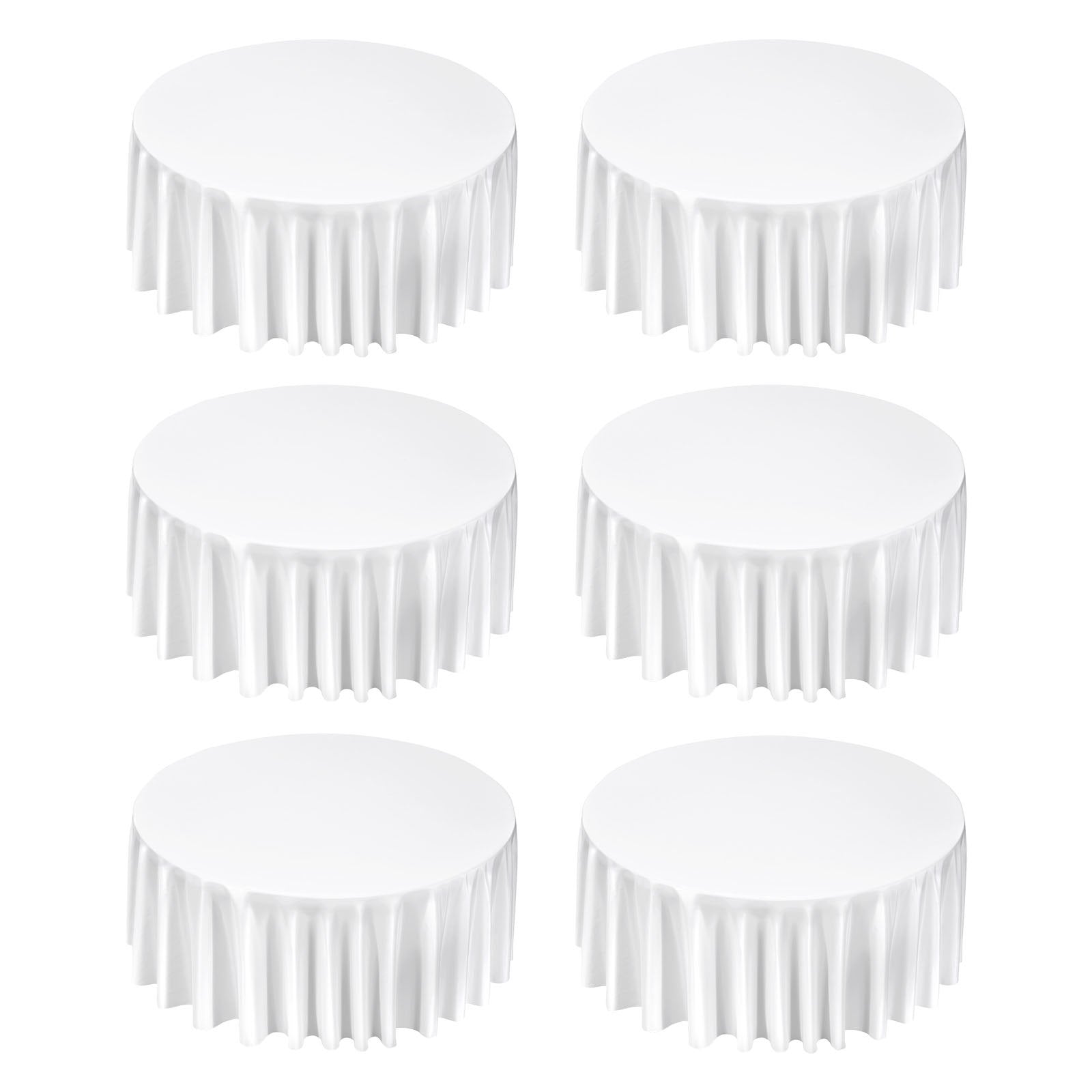 Elegant 132-Inch White Round Tablecloth Set of 6, Stain & Wrinkle Resistant, Easy-Care Polyester Covers for Weddings, Parties, Banquets, and Events