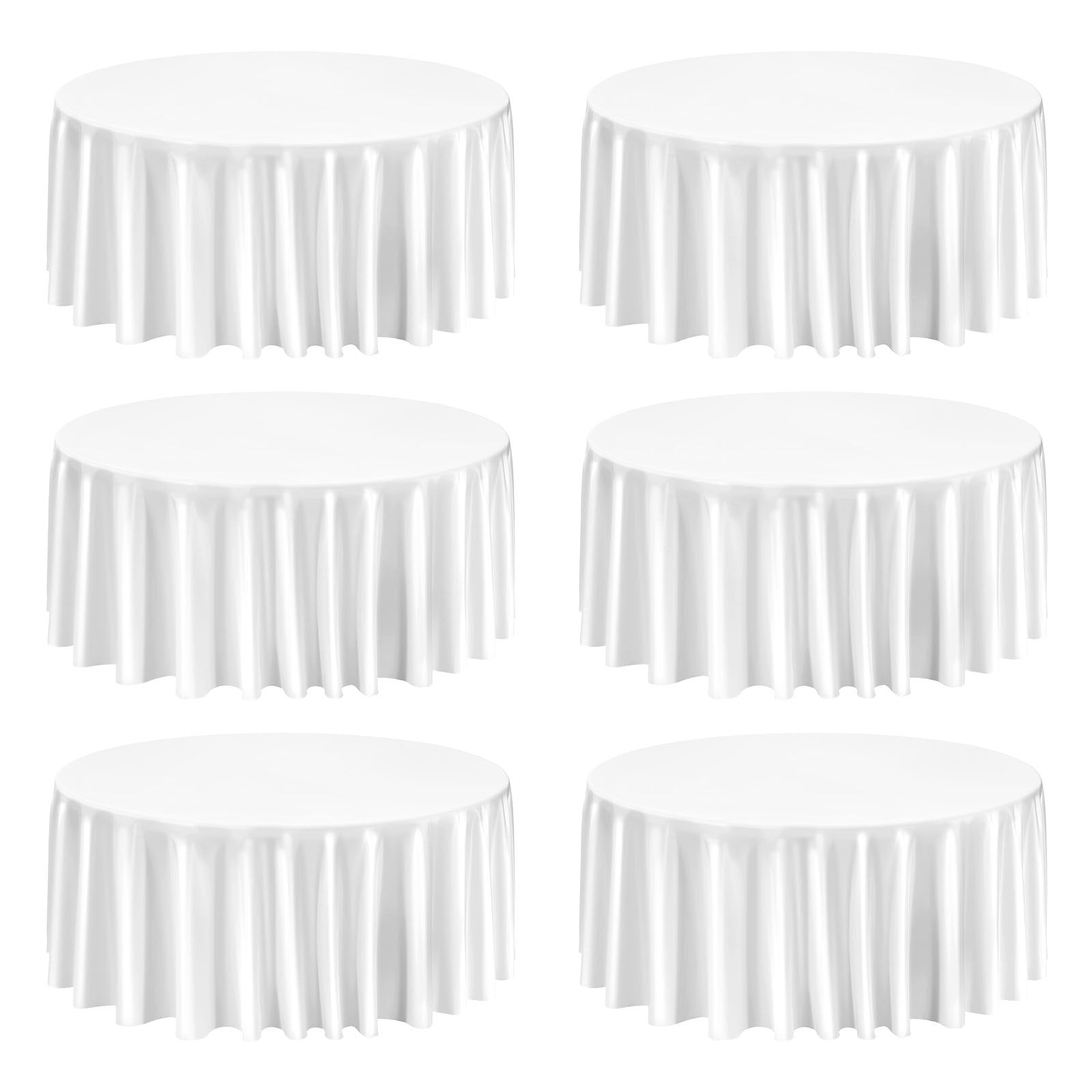 Elegant 132-Inch White Round Tablecloth Set of 6, Stain & Wrinkle Resistant, Easy-Care Polyester Covers for Weddings, Parties, Banquets, and Events
