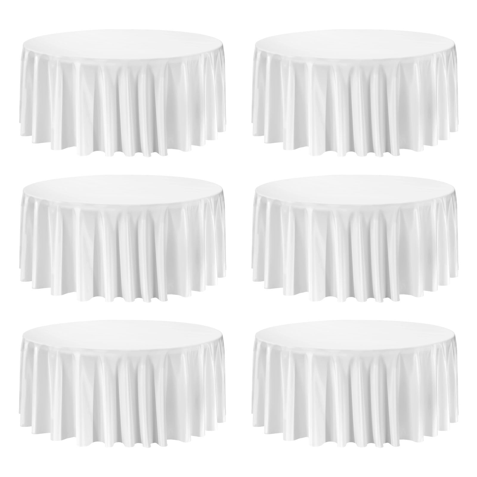Elegant 132-Inch White Round Tablecloth Set of 6, Stain & Wrinkle Resistant, Easy-Care Polyester Covers for Weddings, Parties, Banquets, and Events