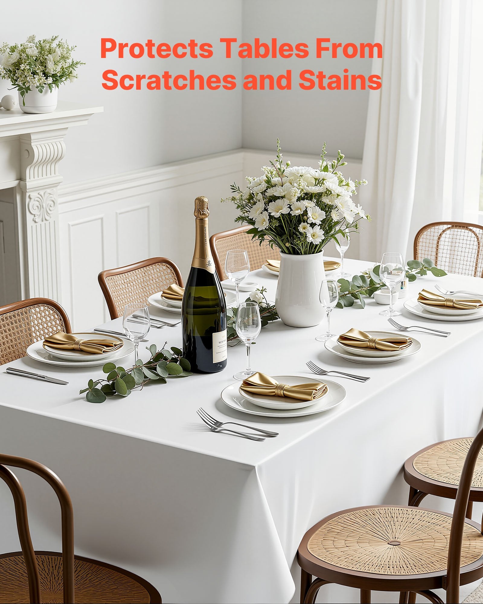 10 Pack White Rectangle Tablecloths 70x120 Inches - Reusable, Machine Washable, Wrinkle-Resistant Polyester for Weddings, Parties, Banquets