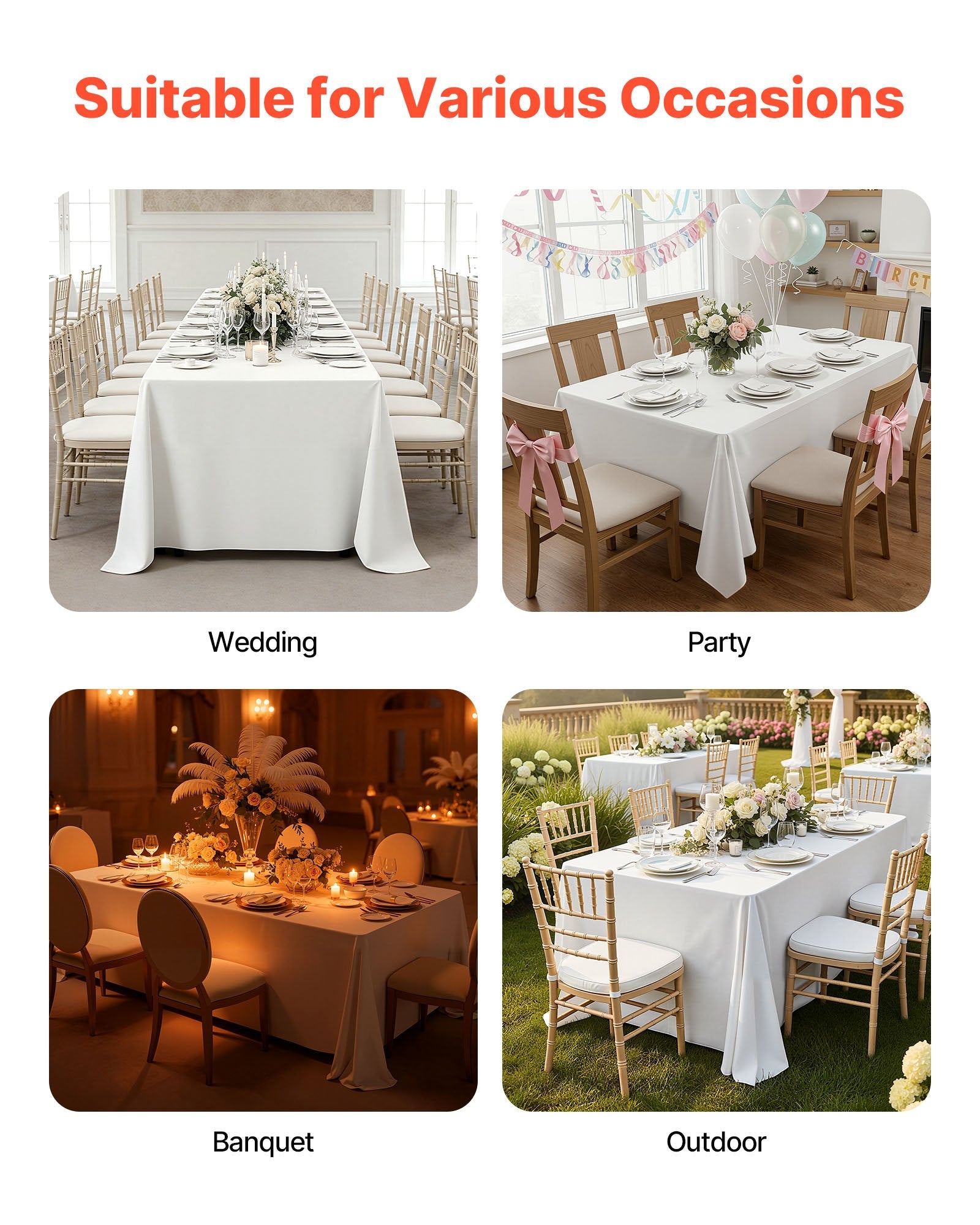 10 Pack White Rectangle Tablecloths 70x120 Inches - Reusable, Machine Washable, Wrinkle-Resistant Polyester for Weddings, Parties, Banquets