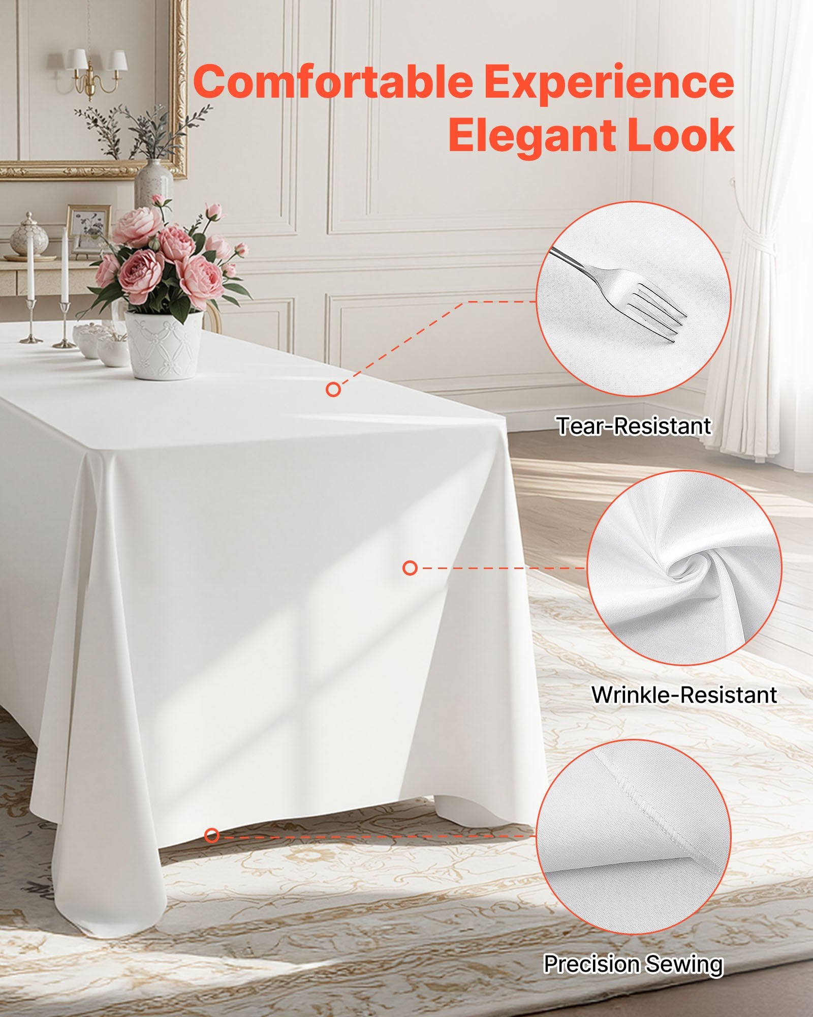 White Rectangle Tablecloths 6 Pack - 90x132 Inch Reusable, Wrinkle-Resistant Polyester for Weddings, Parties, Banquets, Easy Care & Machine Washable