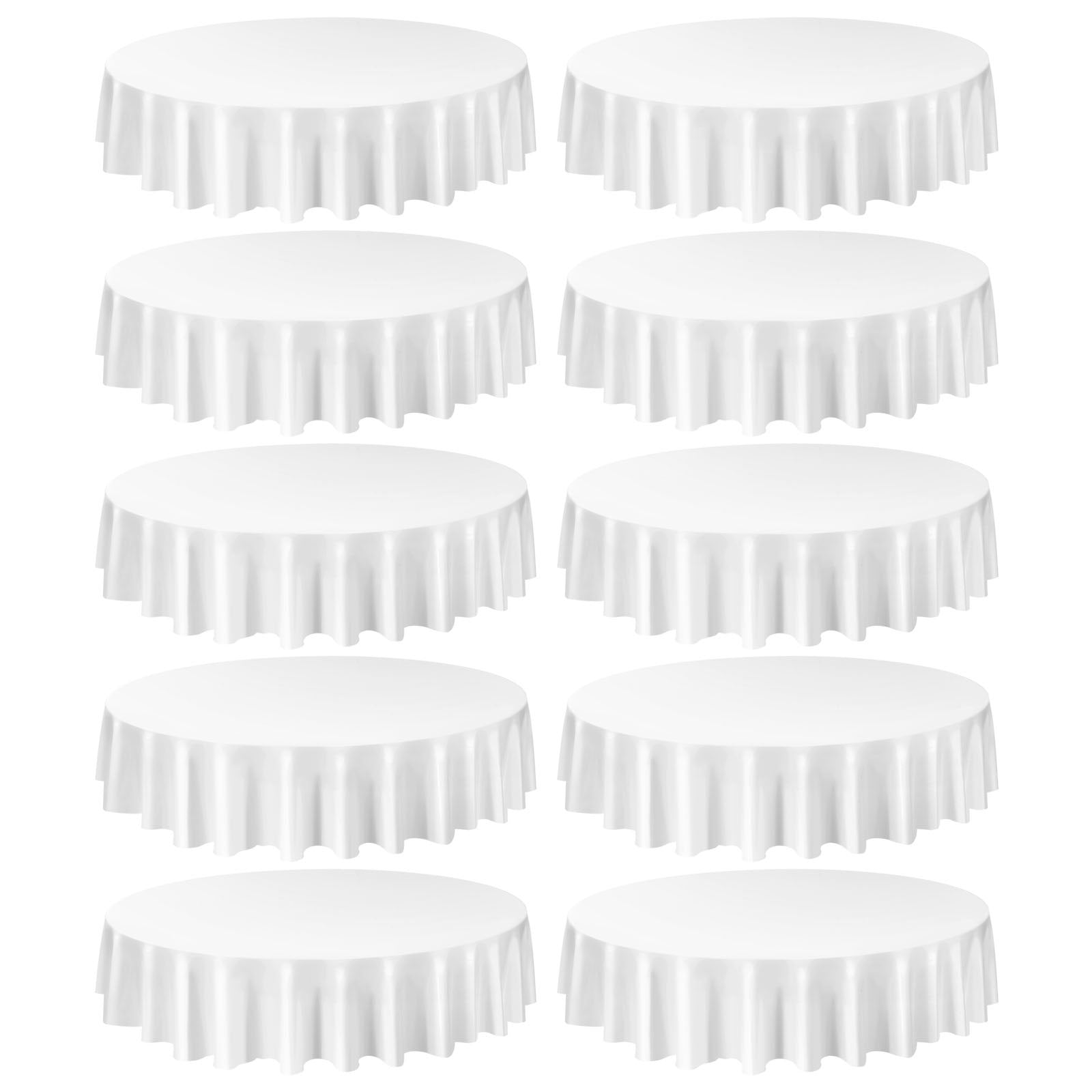 White Round Tablecloths 10 Pack - 90 Inch, Stain & Wrinkle Resistant, Machine Washable, Polyester Covers for Weddings, Parties, Banquets