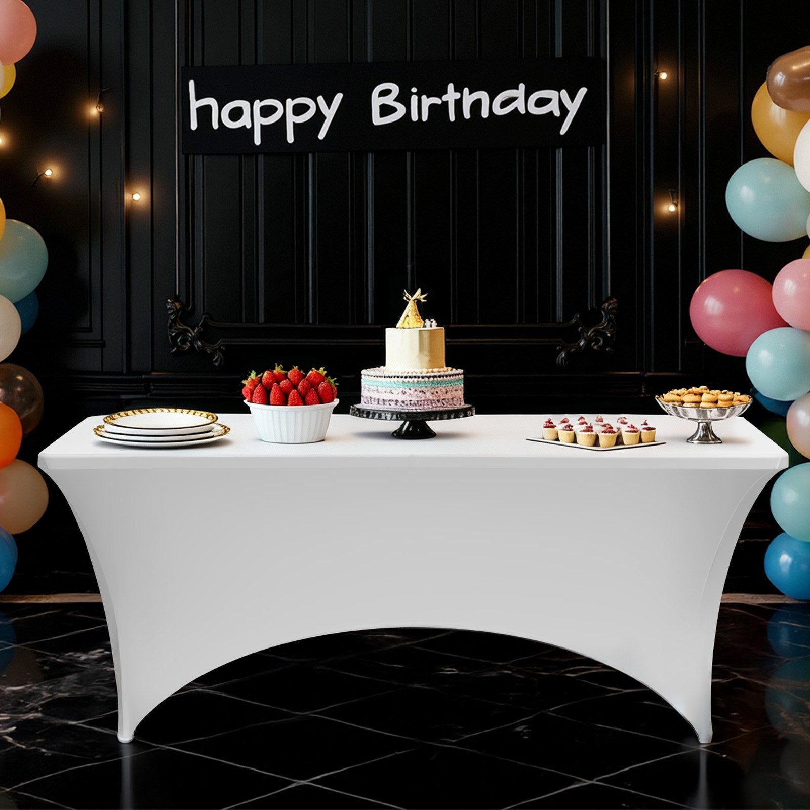 6 Pack Stretchable Spandex Tablecloths for 8FT Tables, Wrinkle-Resistant, Washable Covers for Weddings, Parties, Banquets, Events, Festivals