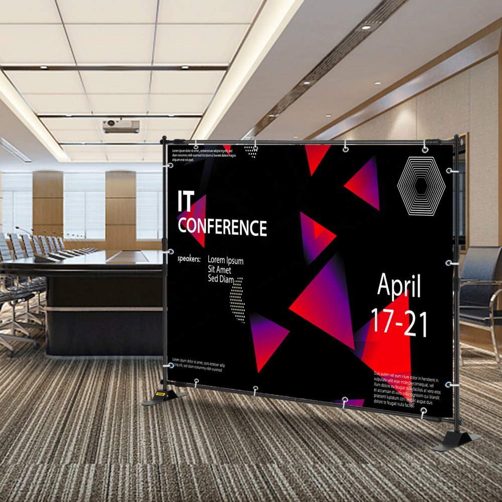 VEVOR 8×8feet Banner Stand Adjustable Display Backdrop Lightweight Portable Trade Show Wall for Photography(8' Banner Stand), Black