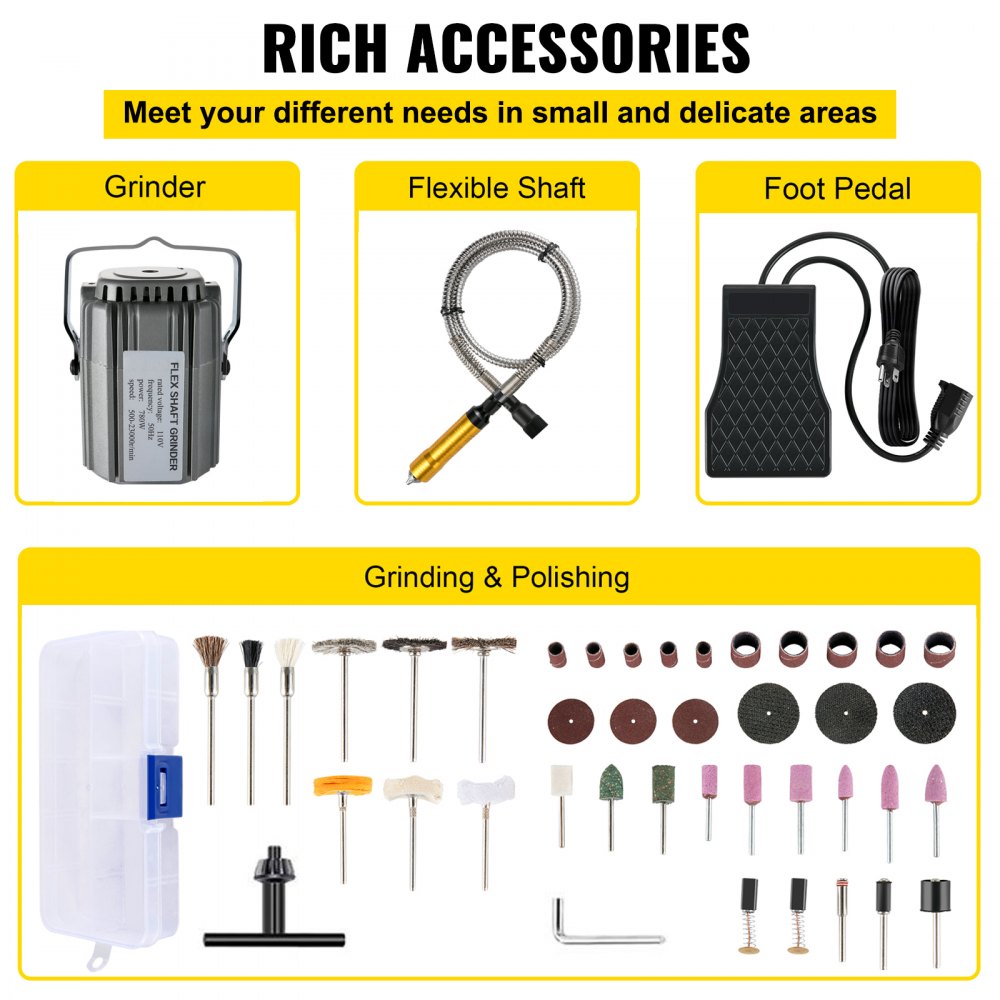 VEVOR Flex Shaft Grinder 780W Rotary Tool 500-23000RPM Rotary Carver with 1/4\" 3-Jaw Chuck & Stepless Speed Foot Pedal Hanging Grinding Machine 131PCS Accessories for Jewelry Polishing Grinding DIY