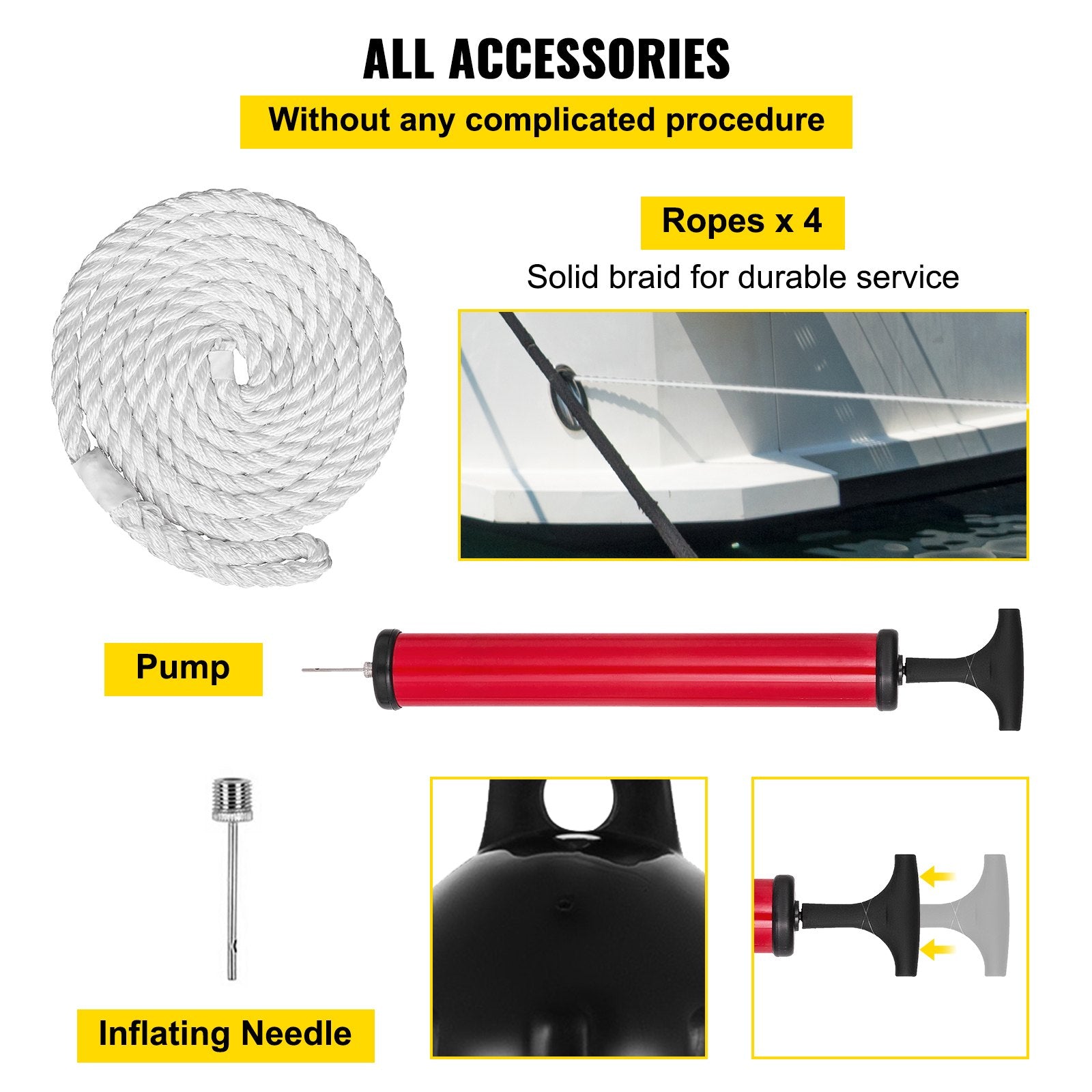 Durable Black Boat Fenders 8" x 27" - Heavy-Duty Ribbed PVC Bumper for Dock Protection, Easy Inflation & Installation