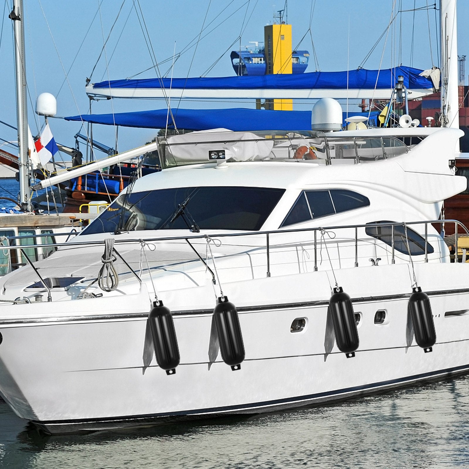 Durable Black Boat Fenders 8" x 27" - Heavy-Duty Ribbed PVC Bumper for Dock Protection, Easy Inflation & Installation