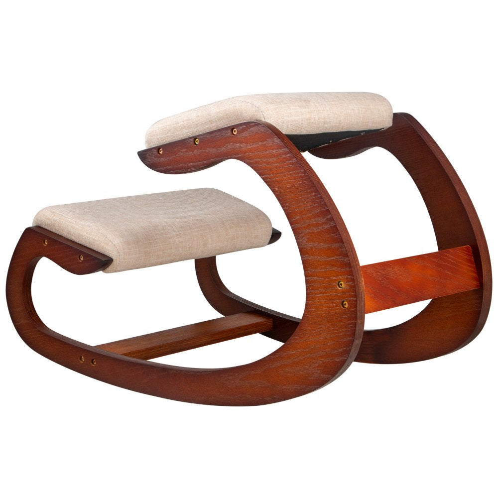 VEVOR Kneeling Chair Rocking Wooden Heavy Duty Better Posture Kneeling Stool 330lbs Load Posture Correct Office Stool Pecan