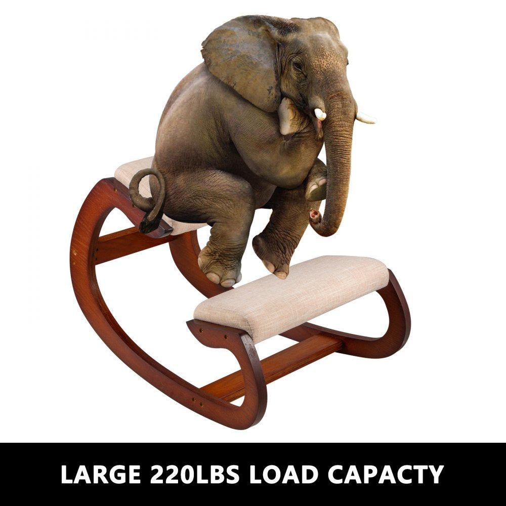 VEVOR Kneeling Chair Rocking Wooden Heavy Duty Better Posture Kneeling Stool 330lbs Load Posture Correct Office Stool Pecan