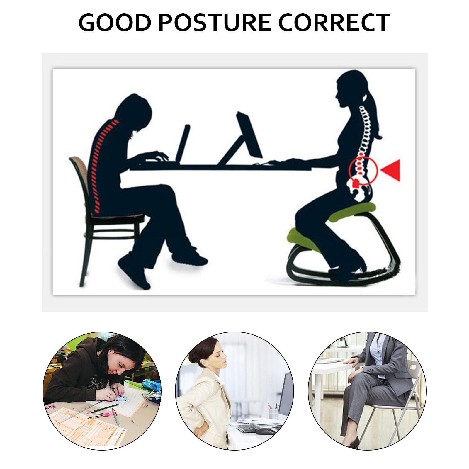 Ergonomic Rocking Kneeling Chair for Better Posture - Heavy Duty Birch Wood Stool with 330lbs Load Capacity and Cushioned Support for Office Comfort