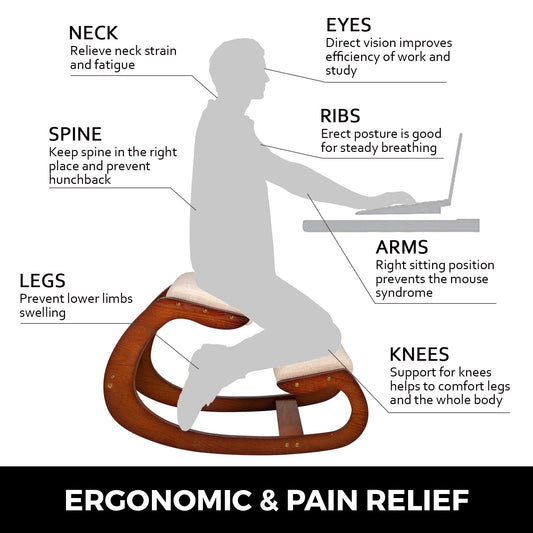 Ergonomic Rocking Kneeling Chair for Better Posture - Heavy Duty Birch Wood Stool with 330lbs Load Capacity and Cushioned Support for Office Comfort
