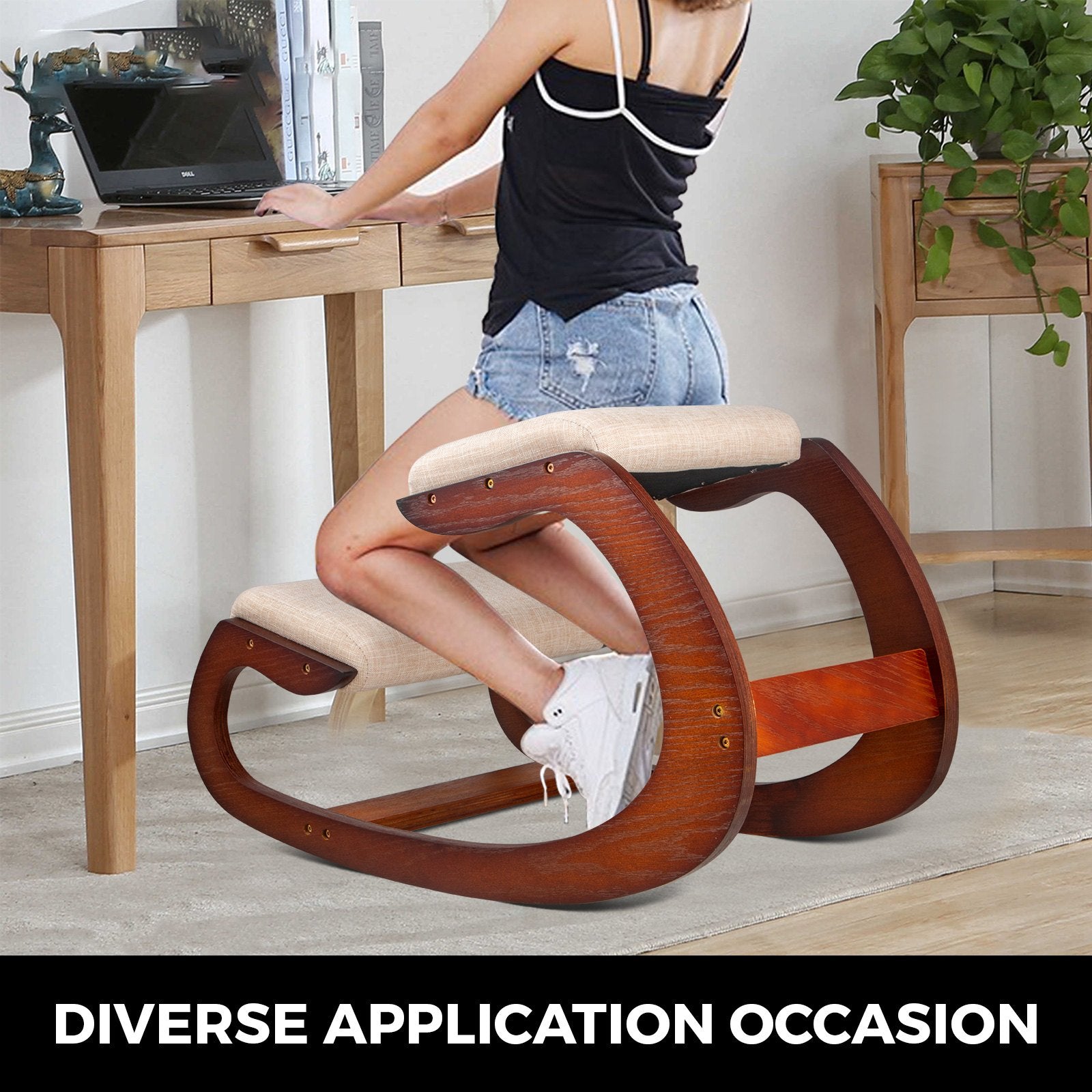 Ergonomic Rocking Kneeling Chair for Better Posture - Heavy Duty Birch Wood Stool with 330lbs Load Capacity and Cushioned Support for Office Comfort